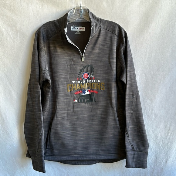 Majestic Chicago Cubs 2016 World Series Champions 1/4-zip gray pullover, size L - Picture 1 of 10